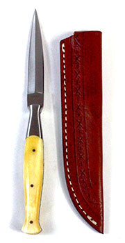 Wolf Moon Azure bone handle athame for rituals with polished double edged blade and brown leather sheath