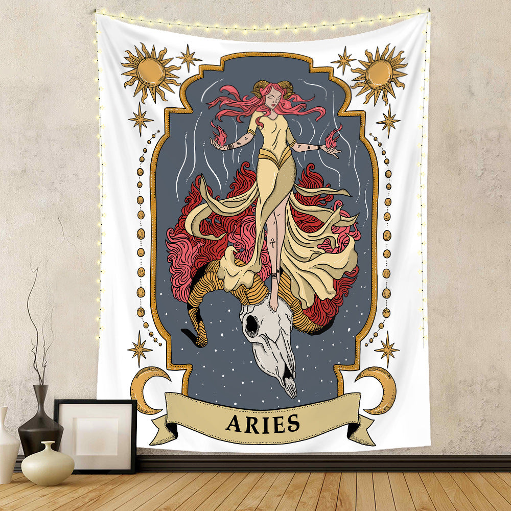 Astrology home decor tapestry featuring an Aries design with vibrant colors and intricate details