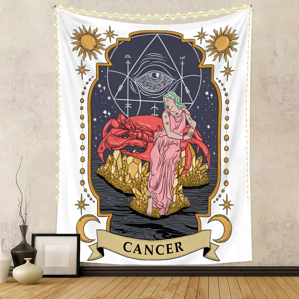 Astrology home decor tapestry featuring Cancer zodiac symbol and celestial motifs