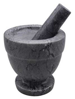 Black marble mortar and pestle set from Wolf Moon Azure, perfect for grinding herbs and spices