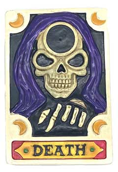 Wolf Moon Azure death tarot card incense burner featuring a skull with purple hood and crescent moons
