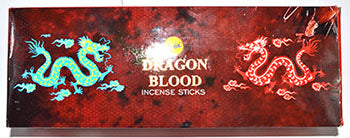 Dragon Blood incense sticks box by Wolf Moon Azure featuring vibrant dragon graphics and rich colors