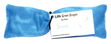Soft blue dream eye pillow for relaxation with tag from Wolf Moon Azure
