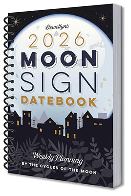 Wolf Moon Azure 2026 Moon Sign Datebook spiral bound weekly planner featuring moon cycles and night skyline