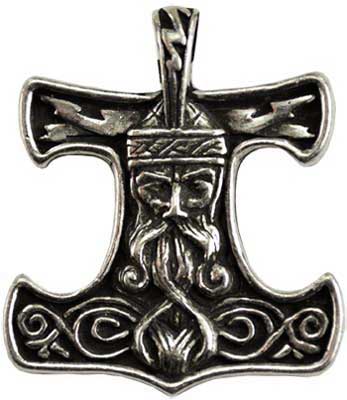Wolf Moon Azure Norse Pride talisman pendant Mjolnir hammer with bearded Norse face and knotwork engraving