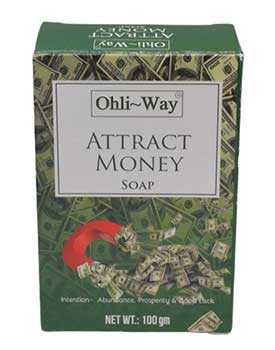 Ohli-Way Attract Money Soap in a green box with money imagery for wealth and prosperity