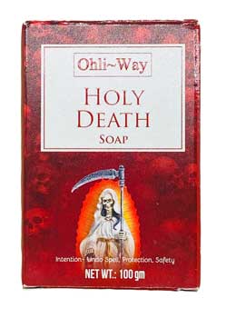 Holy Death soap Ohli-Way 100gm in a red box featuring the iconic design for protection and safety
