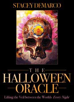 Halloween Oracle deck book cover showing decorated skull and floral artwork by Stacey Demarco