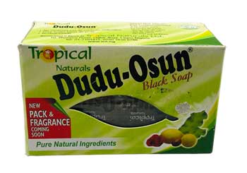 Dudu-Osun black soap for rituals in a green box with natural ingredients listed