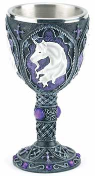 Elegant wolf moon azure unicorn chalice goblet featuring a white unicorn design and intricate detailing