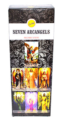 7 Archangels incense sticks box featuring colorful angel illustrations on a decorative background