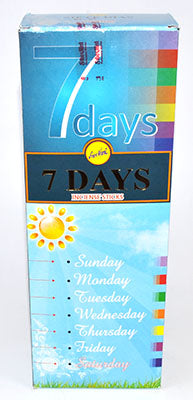 7 Days sree vani incense sticks box featuring colorful days of the week design and a sunny graphic