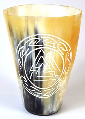 4" Norse Valknut buffalo horn mug