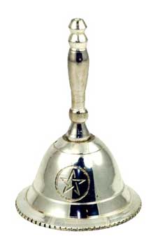 Silver altar bell with pentagram design, perfect for rituals and ceremonies