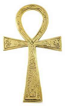 Wolf Moon Azure brass ankh symbol pendant with engraved hieroglyphic details for decor