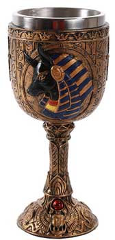 Decorative Anubis chalice goblet featuring intricate Egyptian designs and detailed craftsmanship