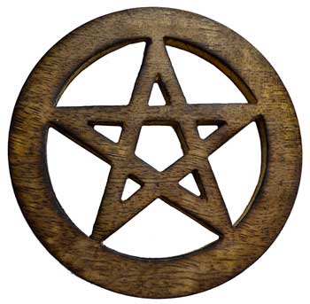 Wolf Moon Azure pentagram altar tile wooden round carved pentacle for altar table or coaster decor