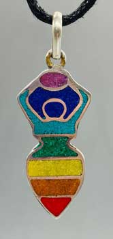 Wolf Moon Azure chakra goddess pendant rainbow enamel seven chakra colors silver bail on black cord