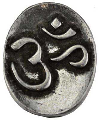 Wolf Moon Azure Om pocket stone oxidized silver oval meditation charm with embossed Om symbol