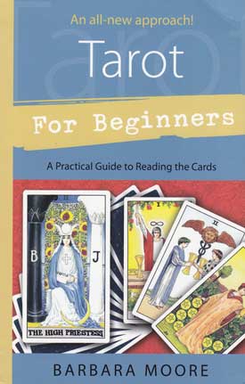 Tarot for beginners book by Barbara Moore with tarot card illustrations on the cover