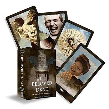 The Beloved Dead oracle deck with illustrated cards featuring angels and portraits from www.Wolfmoon.store
