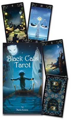 Black cats tarot deck featuring mystical cat-themed card designs by www.Wolfmoon.store