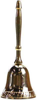 Wolf Moon Azure Brass Hand Bell for Rituals with a polished finish and elegant handle