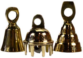 Brass ritual bells set featuring three distinct bell shapes for spiritual practices and ceremonies