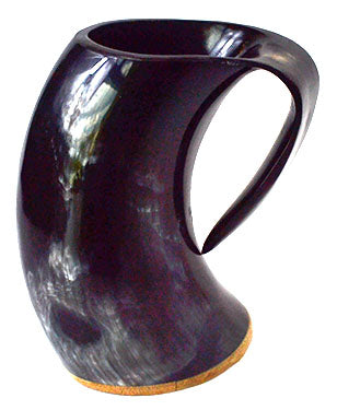 Elegant buffalo horn mug from Wolf Moon Azure with a unique curved design and natural finish