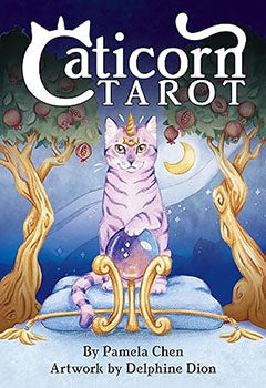 Caticorn Tarot deck featuring whimsical cat unicorn artwork by Delphine Dion on mystical card cover
