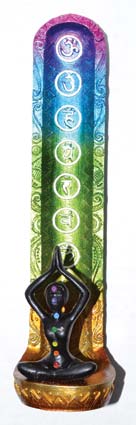 Colorful chakra incense burner featuring a meditative figure and chakra symbols for spiritual practices