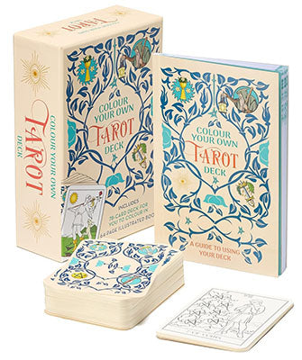 Color your own tarot deck book and illustrated card set with floral design packaging and guide