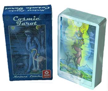 Cosmic Tarot deck by Norbert Losche with blue box and detailed illustrated cards gift set