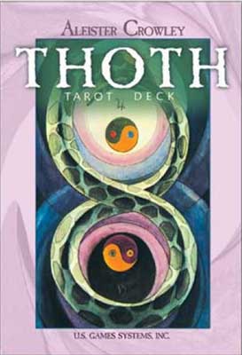 Thoth Tarot Deck book cover by Aleister Crowley featuring Crowley Harris tarot cards design