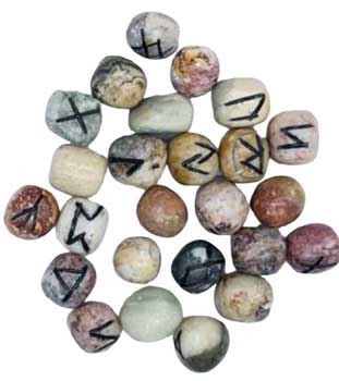 Dolomite rune set featuring smooth, colorful stones with carved runes for divination and spiritual practice