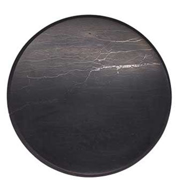 Wolf Moon Azure round black shungite coaster for EMF protection with subtle white veins natural stone texture
