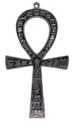 Wolf Moon Azure silver plated ankh pendant engraved with Egyptian hieroglyphs and top loop bail