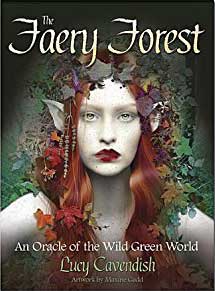 The Faery Forest oracle deck book cover featuring a mystical elf surrounded by lush foliage