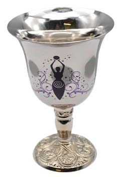 Wolf Moon Azure Goddess of Earth chalice with intricate designs and elegant silver finish