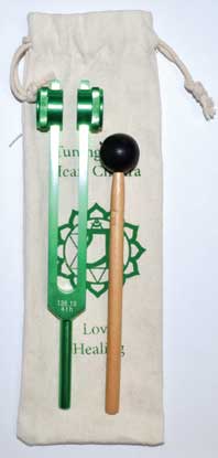 Green Heart Chakra Tuning Fork Set with Mallet and Storage Bag for Sound Healing