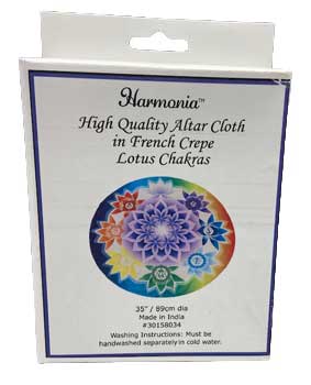 Chakra lotus altar cloth by Wolf Moon Azure in French crepe with colorful lotus chakras design