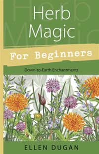 Herb Magic Book for Beginners by Ellen Dugan featuring colorful illustrations of herbs and flowers