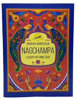 Nagchampa luxury soap with vibrant Indian heritage design and floral motifs for a luxurious bathing experience