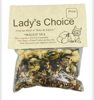 Lady's Choice Magus tea for metaphysical rituals in a decorative herbal pack