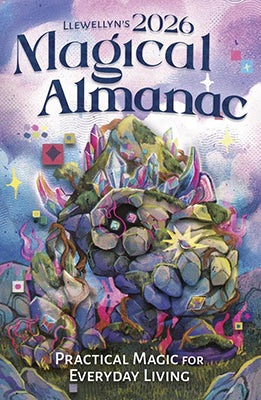 Wolf Moon Azure book cover of 2026 magical almanac featuring colorful crystal creature and practical magic for everyday living