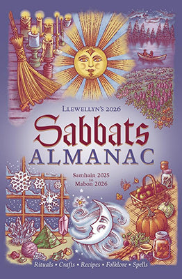 Wolf Moon Azure book cover art of sun and moon faces candles and harvest for 2026 Sabbats Almanac