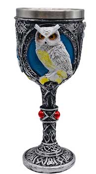 Wolf Moon Azure Mystic Owl Chalice with detailed owl design and ornate silver finish