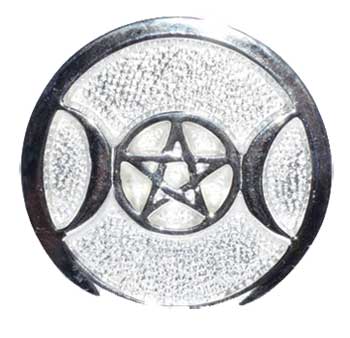 Wolf Moon Azure triple moon altar tile round silver textured pagan pentacle centerpiece for ritual table