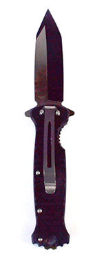 Wolf Moon Azure black metal folding athame knife with black handle clip and tactical tanto style blade