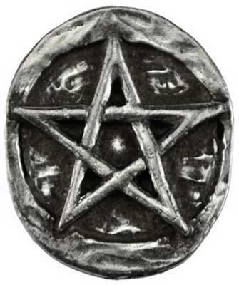 Wolf Moon Azure pentagram pocket stone pewter round talisman with raised five point star design